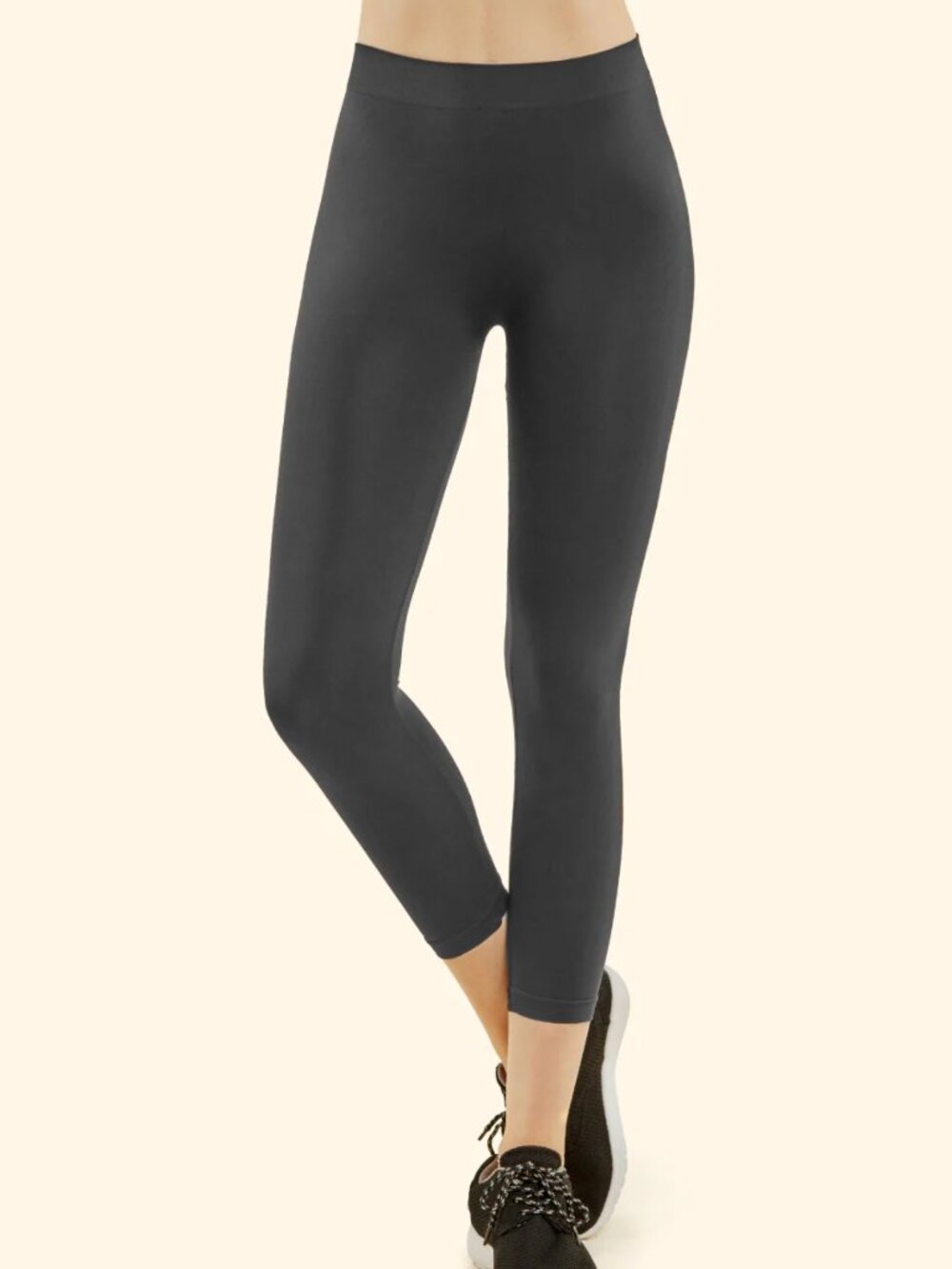$5 SALE Women's Seamless Nylon Blend Capri Leggings Unlined EX004 Charcoal Gray